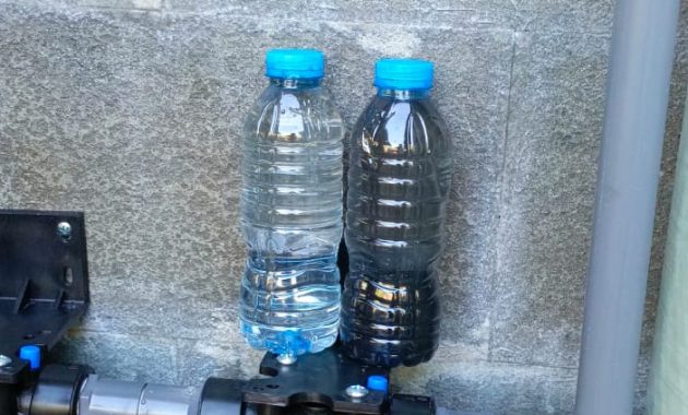 Perbandingan air keruh sebelum dan sesudah menggunakan filter air AZS Water Filter