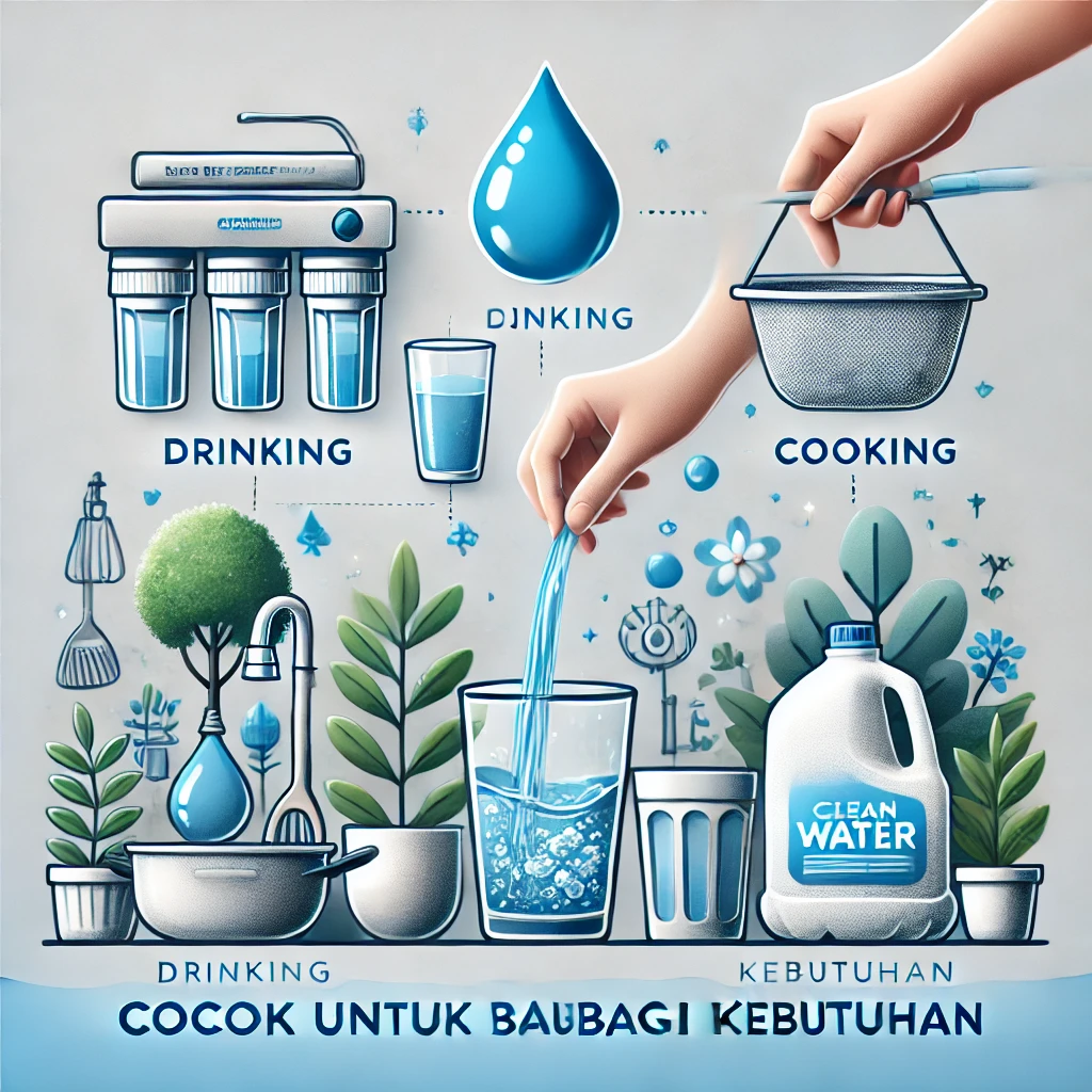 Sistem RO dapat digunakan tidak hanya untuk air minum, tetapi juga untuk memasak dan keperluan rumah tangga lainnya. Dengan air yang lebih bersih, Anda akan merasakan perbedaan dalam rasa masakan dan kualitas air untuk penggunaan sehari-hari