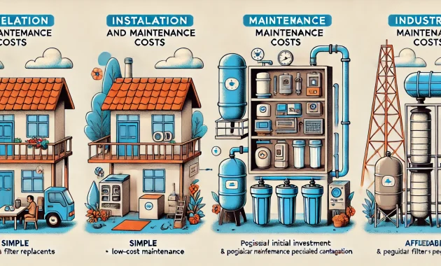 Biaya Instalasi dan Perawatan
Rumah Tangga: Relatif lebih murah, perawatannya sederhana dengan penggantian filter secara berkala.
Industri: Investasi awal yang besar, memerlukan perawatan berkala oleh tenaga ahli untuk menjaga performa optimal dan menghindari kontaminasi pada proses produksi.