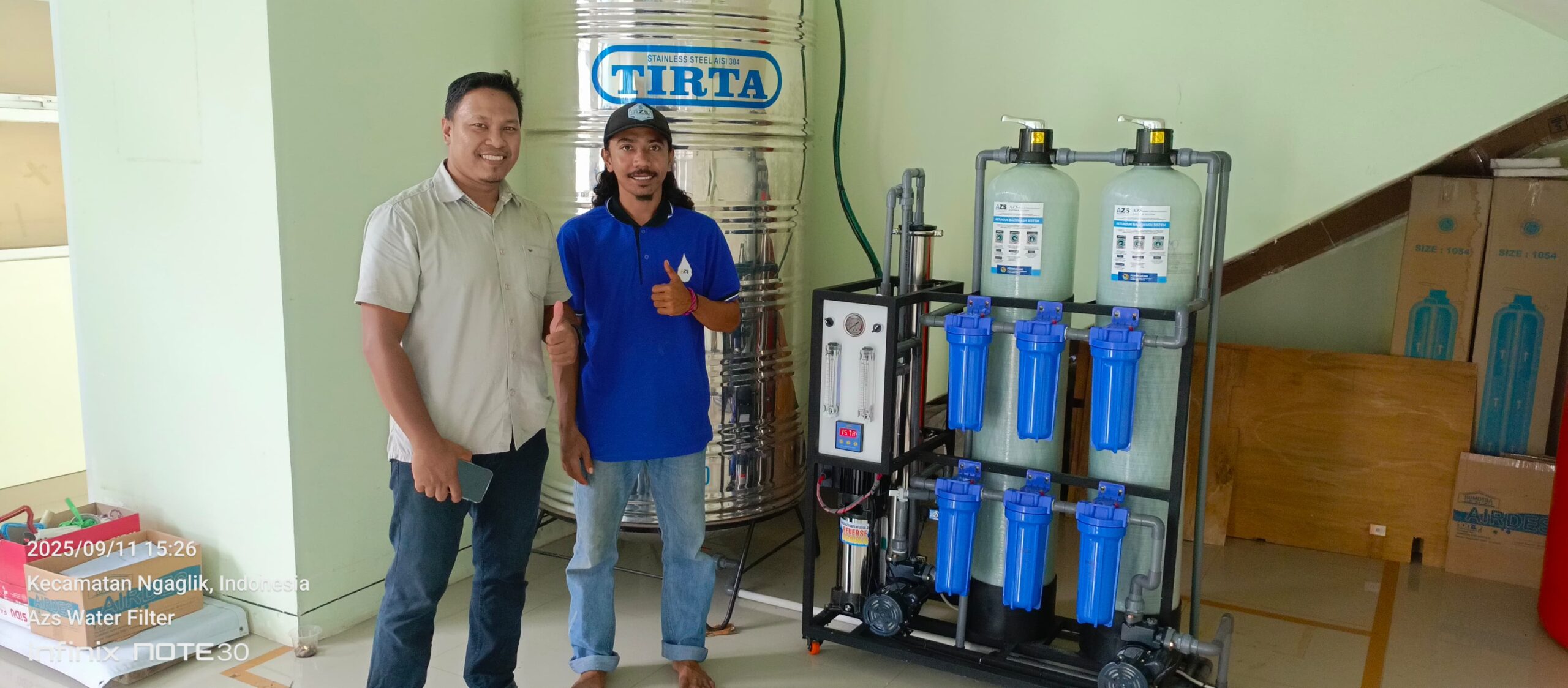 Pemasangan mesin RO 2000 GPD oleh AZS Water Filter di Bumdes Sari Makmur Sleman