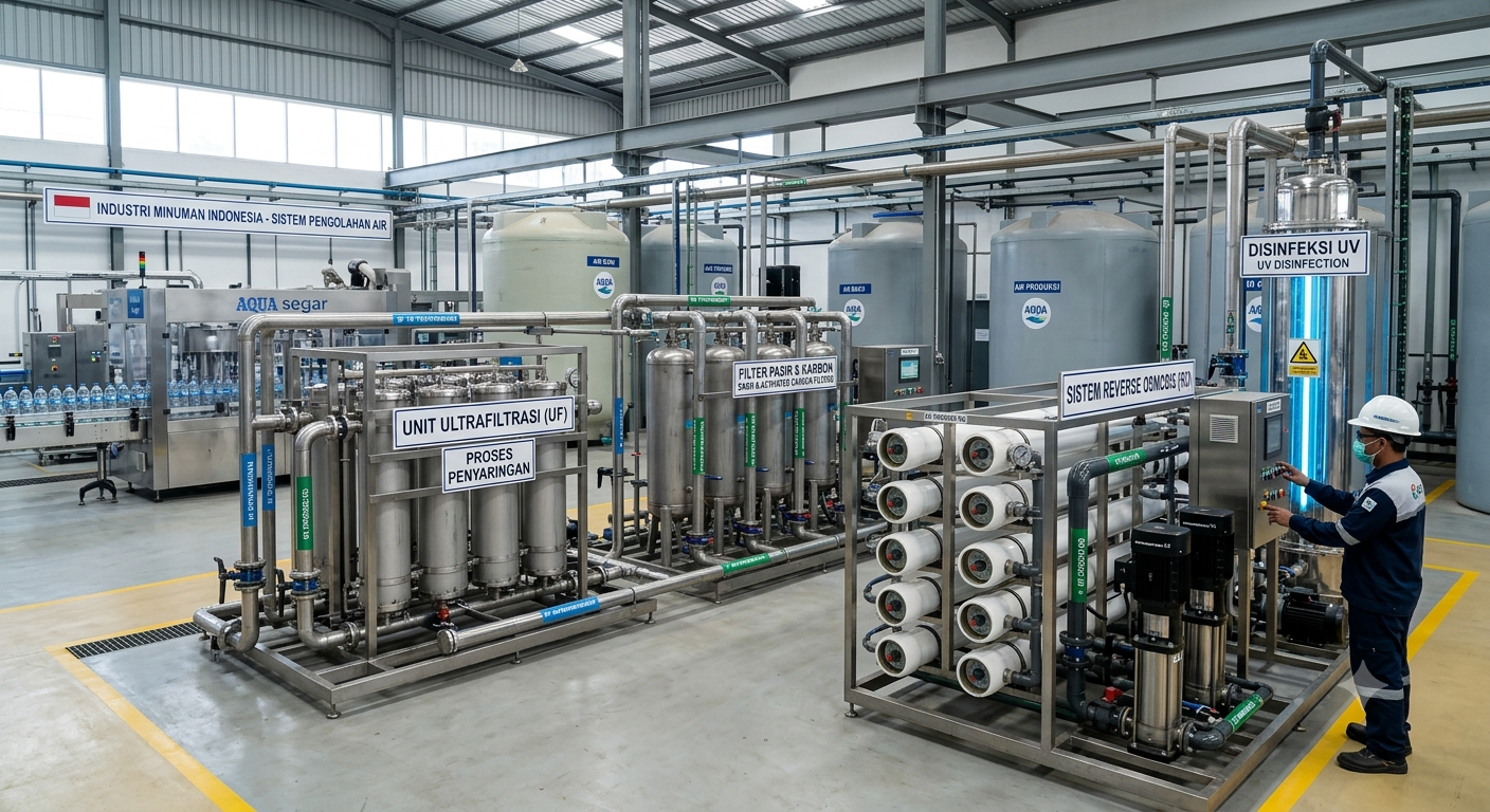 Water treatment untuk industri minuman membantu menjaga kualitas air baku agar tetap konsisten sehingga kualitas produk, efisiensi produksi, dan keandalan operasional dapat terjaga dalam jangka panjang.