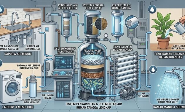 Cara kerja water softener dengan resin penukar ion untuk mengurangi kesadahan air