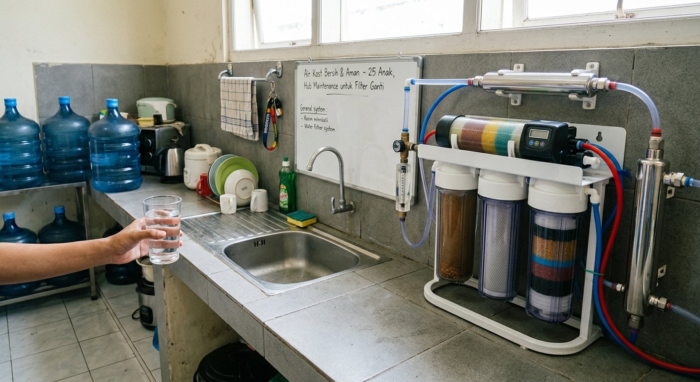 Sistem filter air untuk rumah kost berdasarkan jumlah penghuni dan kebutuhan air