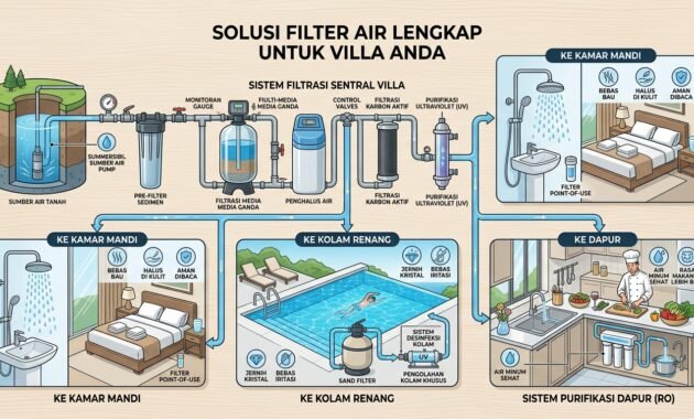 Sistem Filter Air Villa Sistem filter air villa dari sumber air menuju area penggunaan