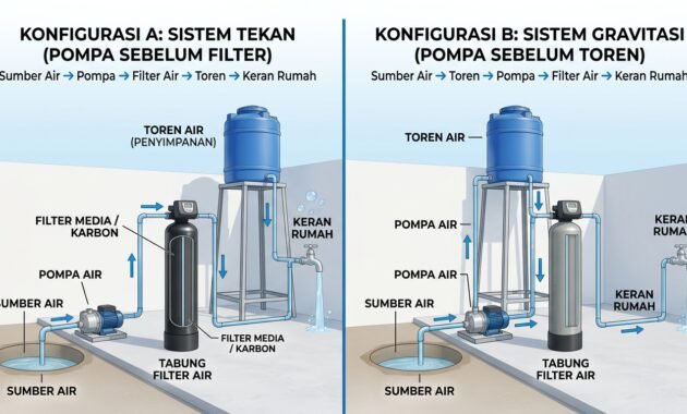 Perbandingan posisi filter air sebelum atau sesudah toren