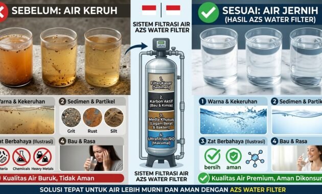 Perbandingan kualitas air sebelum dan sesudah menggunakan sistem filtrasi air AZS Water Filter