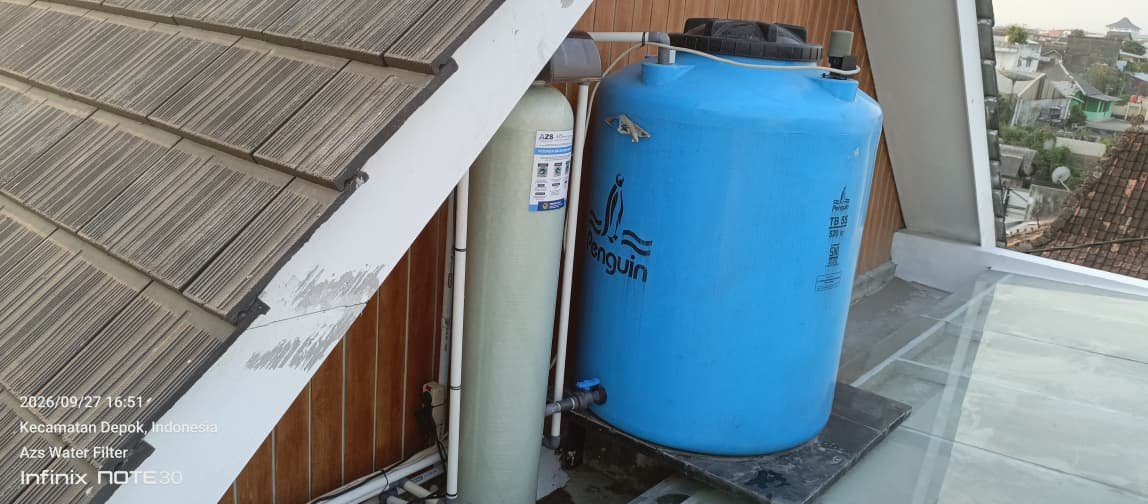 Tabung filter air 1054 dengan head automatic terpasang di rumah Maguwoharjo Sleman