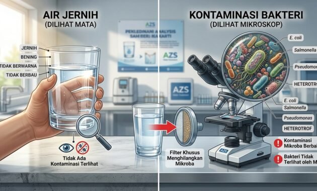 Ilustrasi bahaya bakteri E. coli pada air sumur yang terlihat jernih