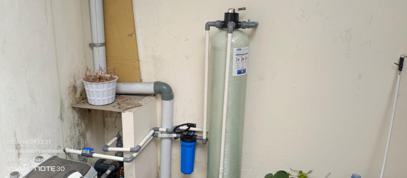 Tabung filter penjernih air FRP 1054 terpasang rapi di Perumahan Grand Mutiara Prambanan Klaten